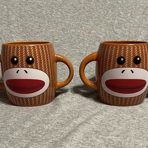 Galerie Sock Monkey Coffee Mugs with Double Handles Set of 2
